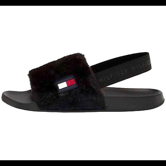 [#1013] TOMMY HILFIGER | TwHahna Faux Fur Slingback Sandals | Black | 10 | NIB - Picture 4 of 6